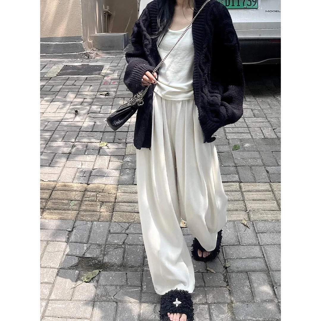 大码秋冬慵懒宽松山本裤女高腰垂感显瘦休闲拖地阔腿裤