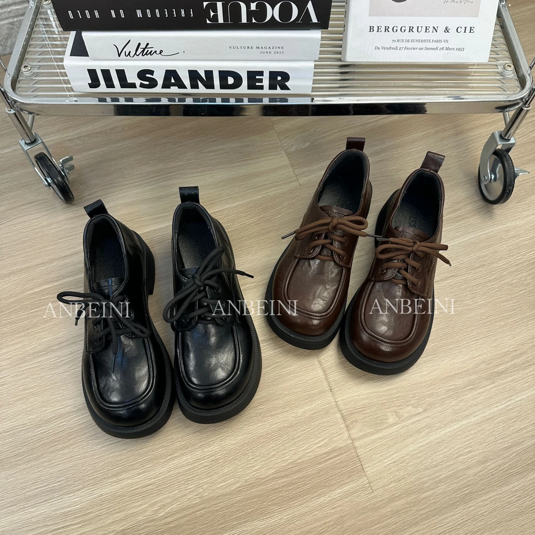 厚底乐福鞋女2025年新款春季复古英伦风小皮鞋系带时尚百搭jk单鞋