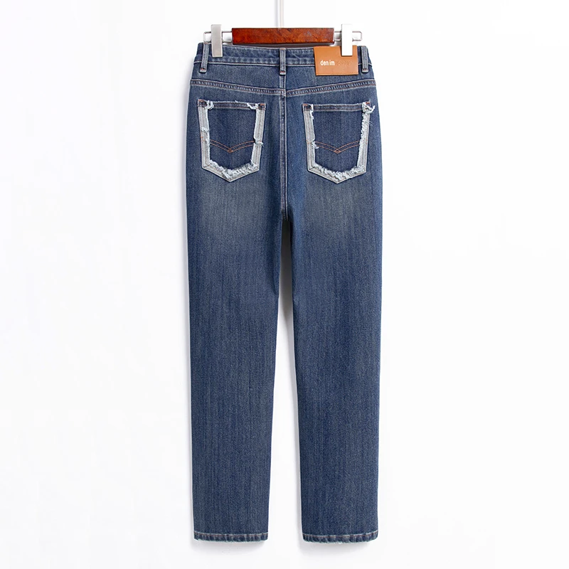 RAIN.CUN小众设计·秋冬直筒九分裤弹力蓝色烟管牛仔裤女HC11165S