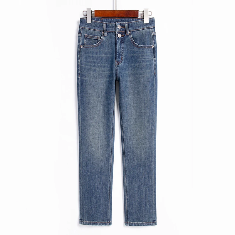 RAIN.CUN后海·秋季新款高腰气质双粒扣四面弹九分烟管裤女11250