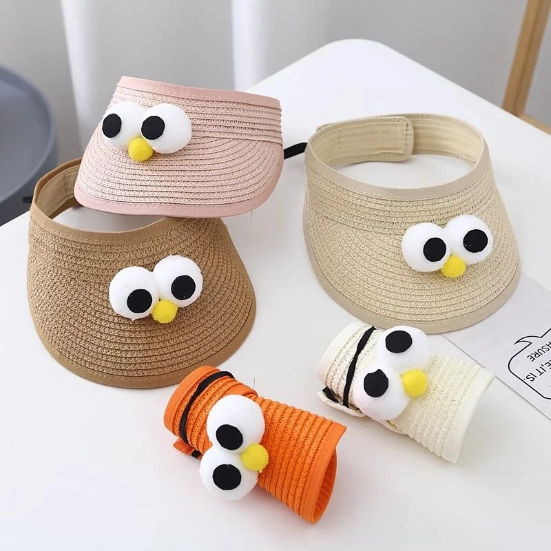 宝宝夏季婴儿空顶草帽儿童可爱超萌大眼睛男童女童ins遮阳帽子潮