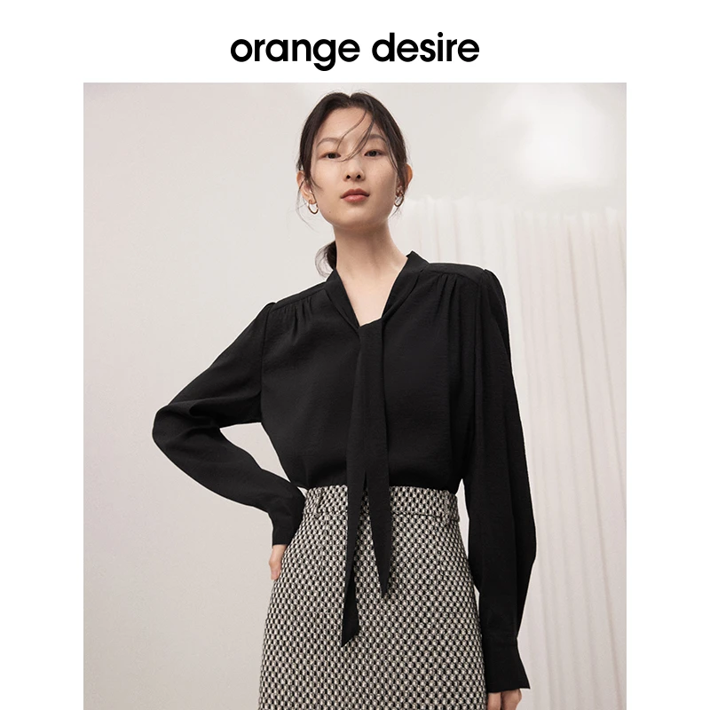 orange desire法式V领衬衫女OD23SC6005