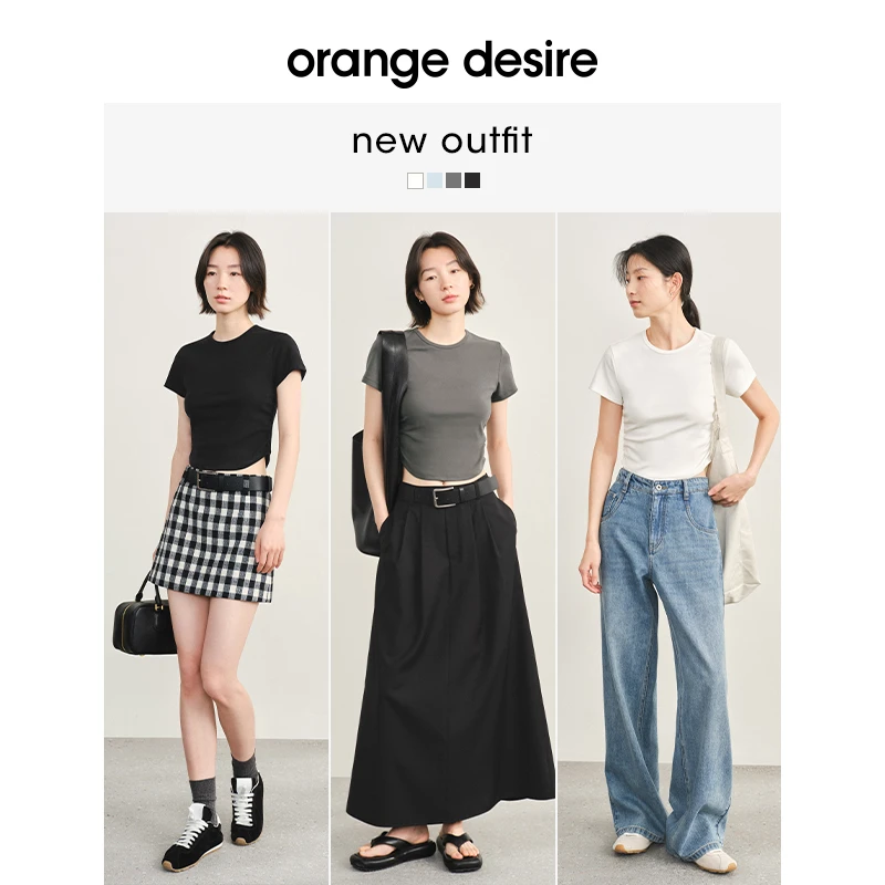 orange desire设计感显瘦高腰短款时尚百搭短袖T恤OD2DMT3011