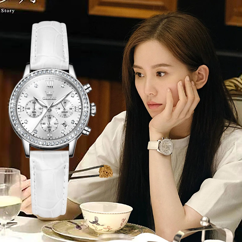 刘诗诗同款手表女士全自动多功能女表名牌三眼带机械机械防水