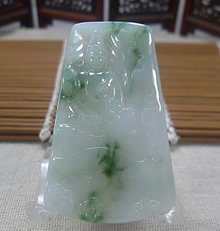 冰润飘花大势观音缅甸翡翠玉坠 牌型方正 尺寸 60.2-39.4-5.1mm