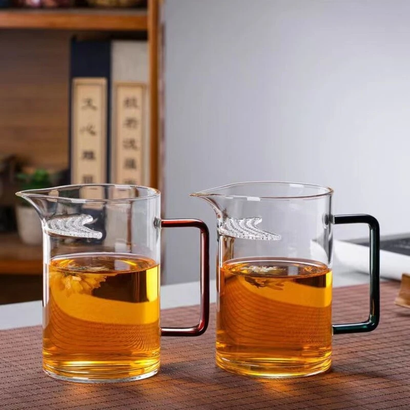 耐热玻璃杯月牙公道杯一体过滤茶漏分茶器大容量加厚泡茶带嘴茶具