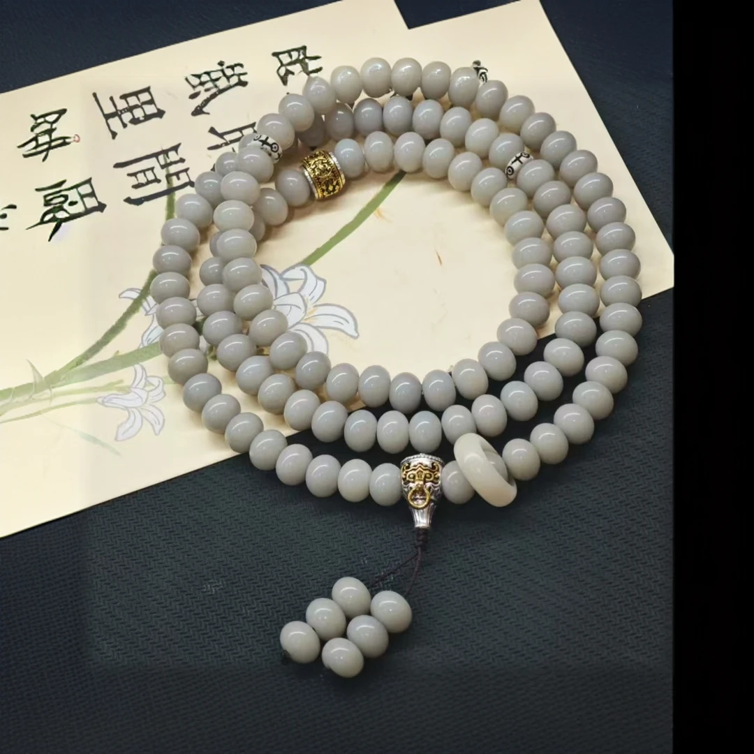 【江南烟雨】水墨丹天然烟灰色菩提手串多圈款108颗毛衣链 藏式手作