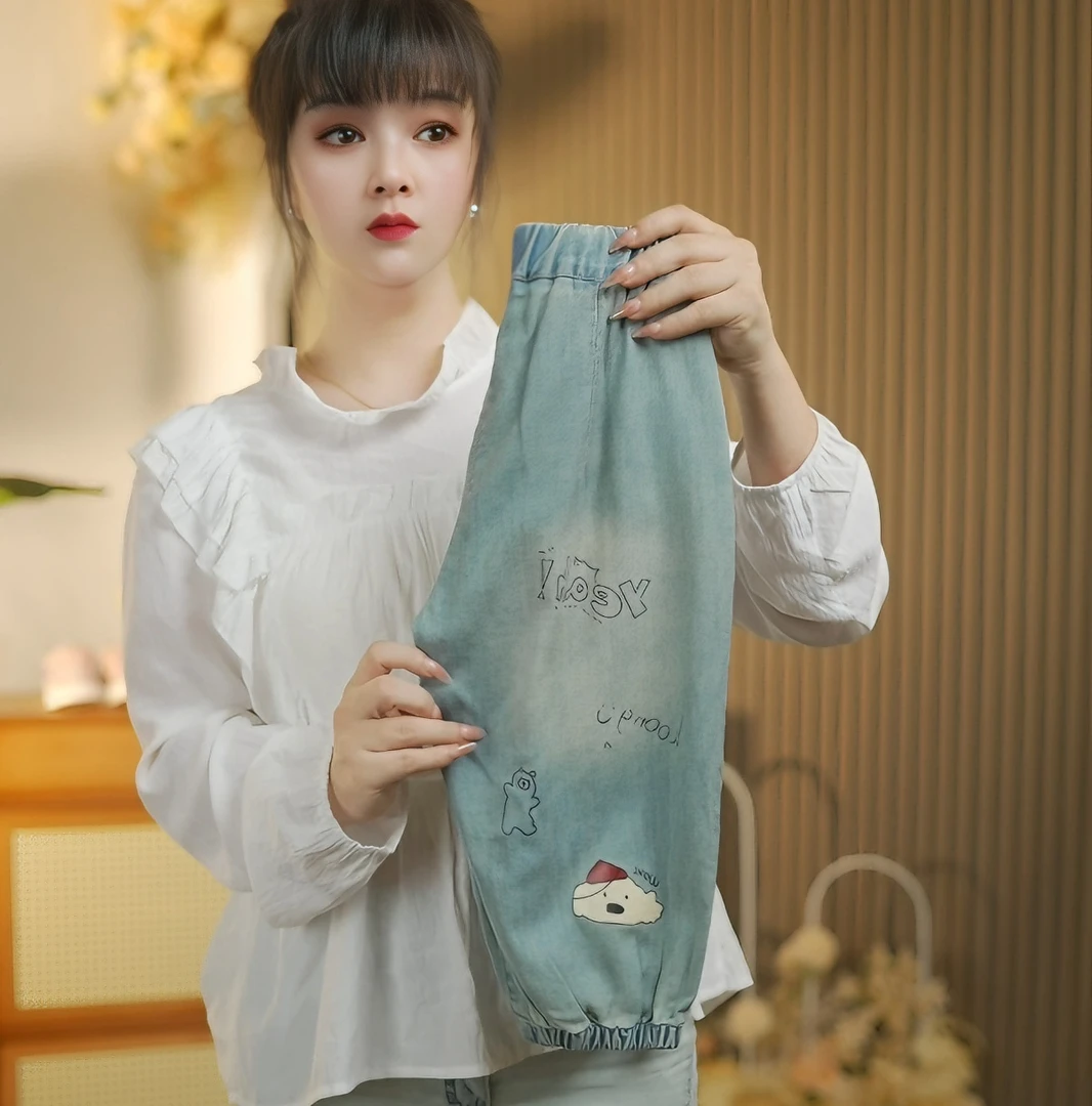 儿童轻薄牛仔裤2024新款中小童夏款九分裤季中性涂鸦松夏宽水洗裤