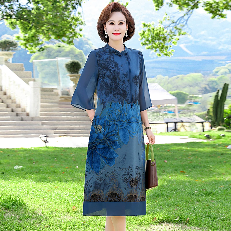 新款时尚妈妈裙子夏款气质洋气连衣裙遮肚高贵中老年夏季妈妈装