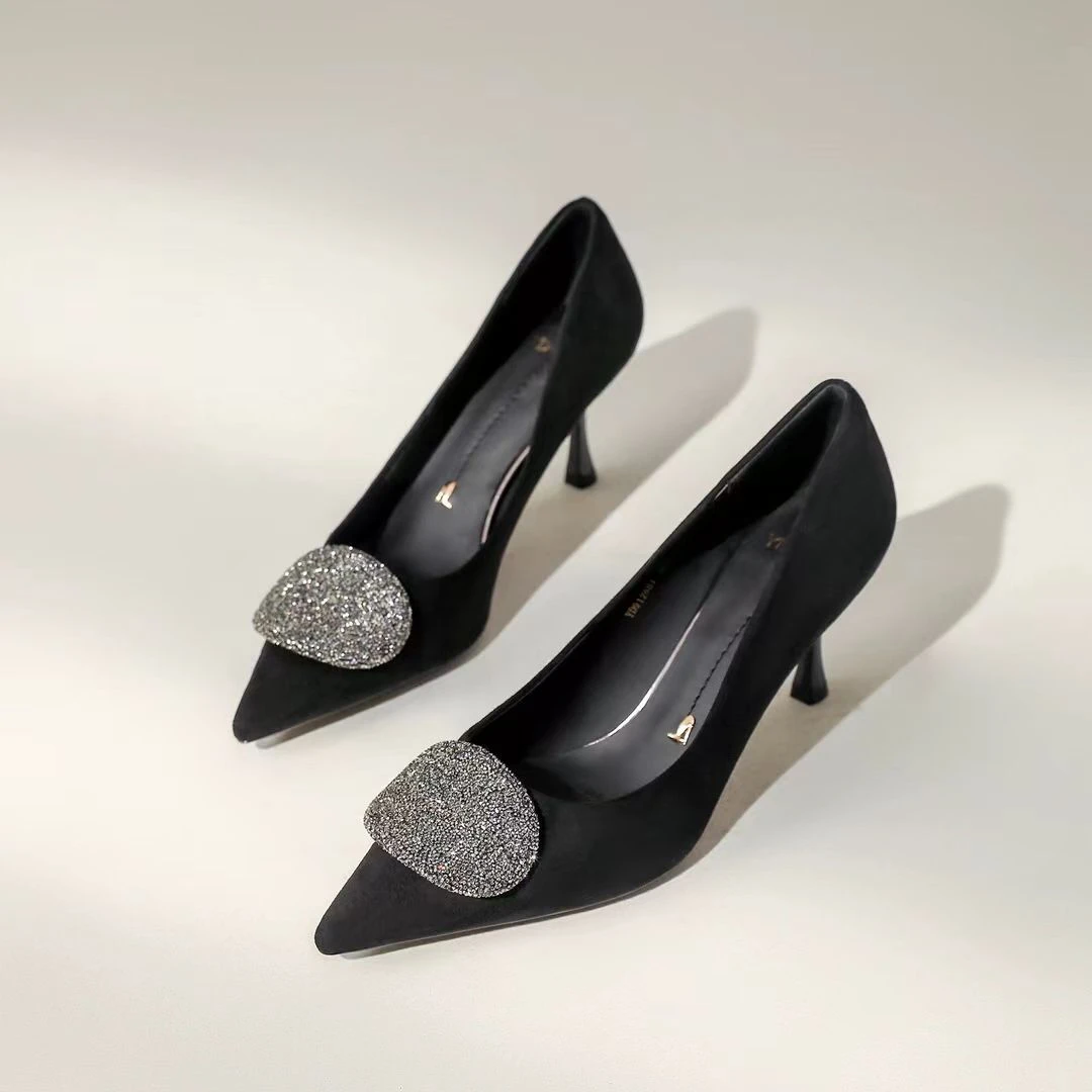 （鞋跟5厘米）一代佳人YD912681绒面水钻细跟高跟鞋