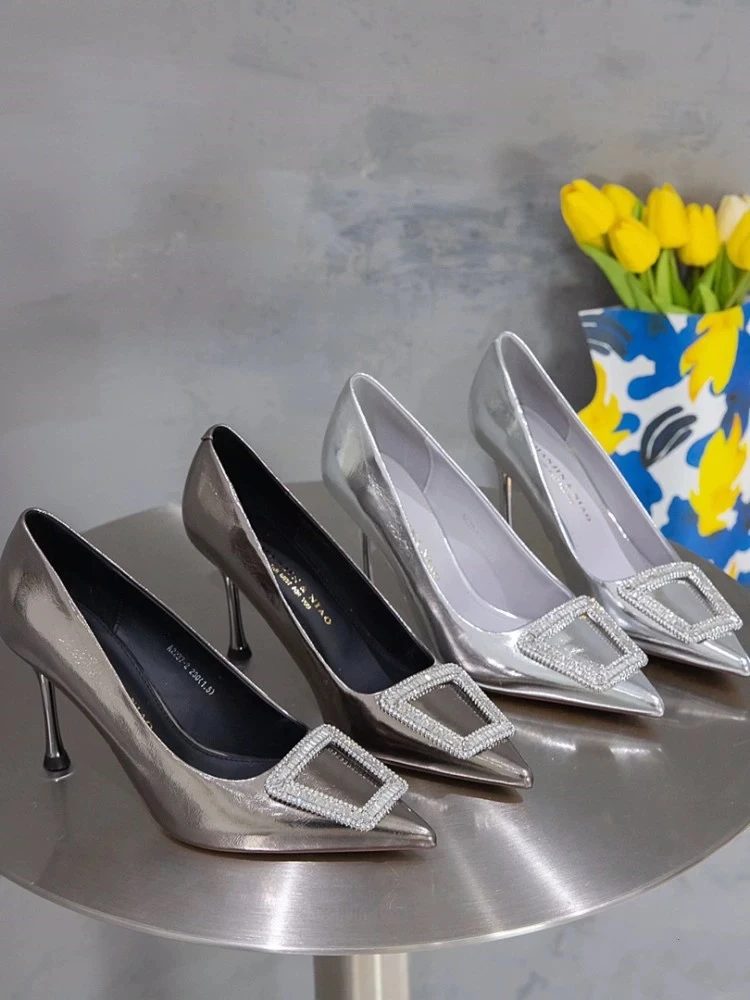 A2237-2（7厘米）2024春季新款方扣水钻高跟鞋女单鞋