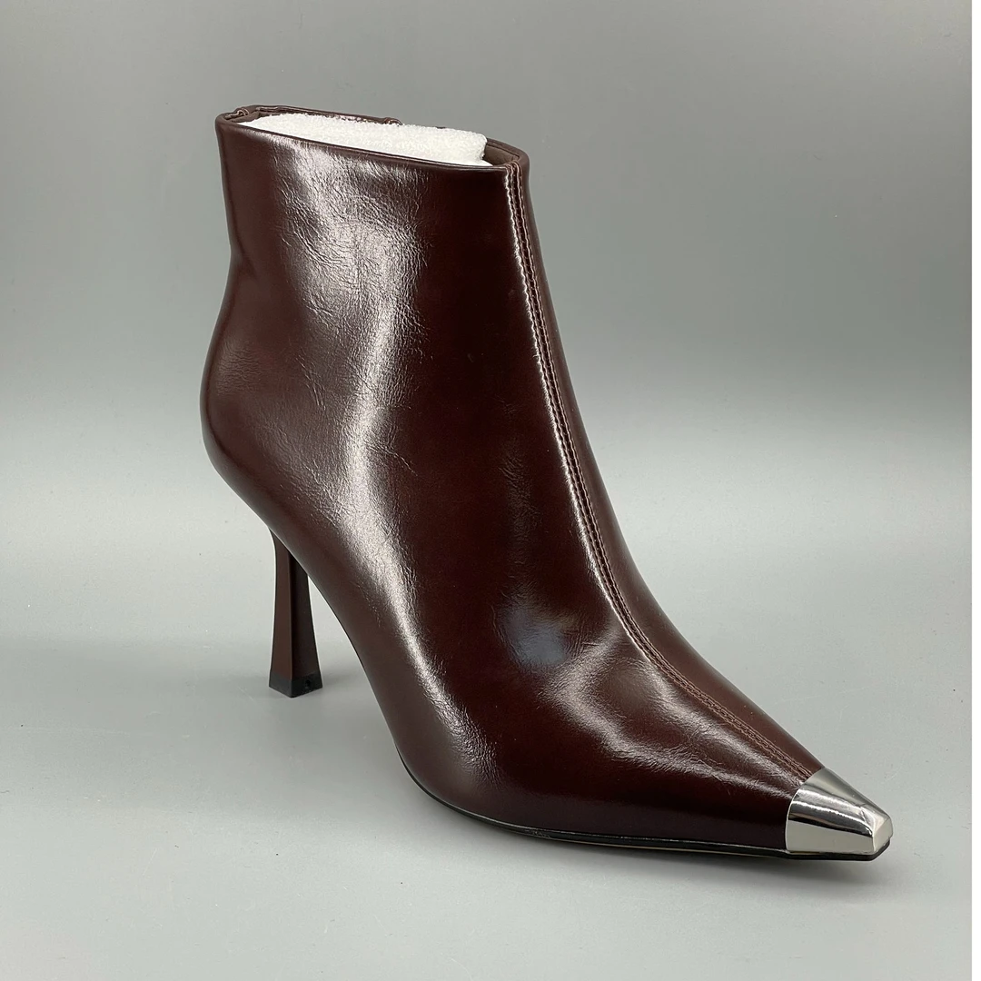 （7.5厘米）6628棕色金属防踢头细跟短靴