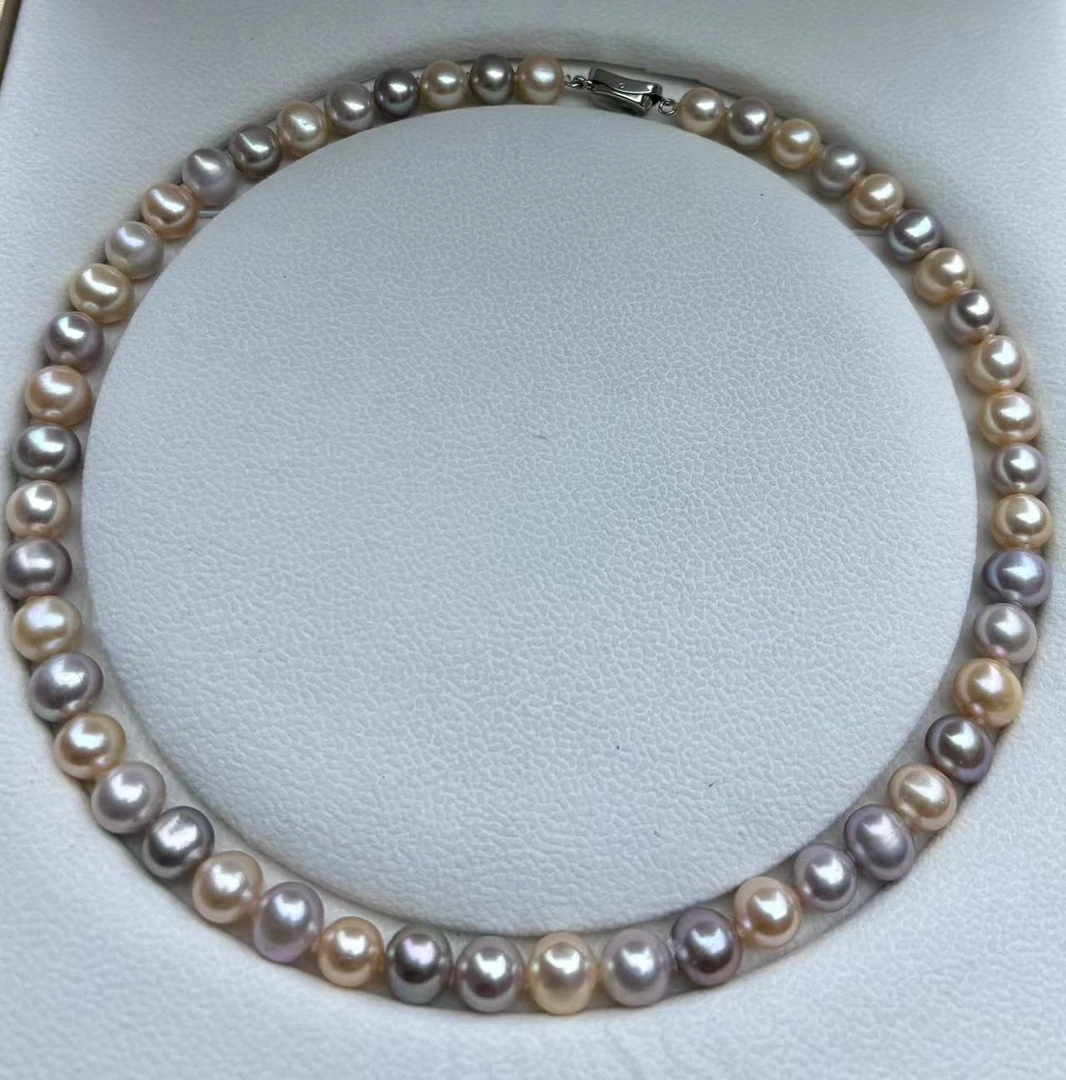 糖果大A天然淡水珍珠项链9-10mmS925银元宝扣妈妈链近正圆无瑕