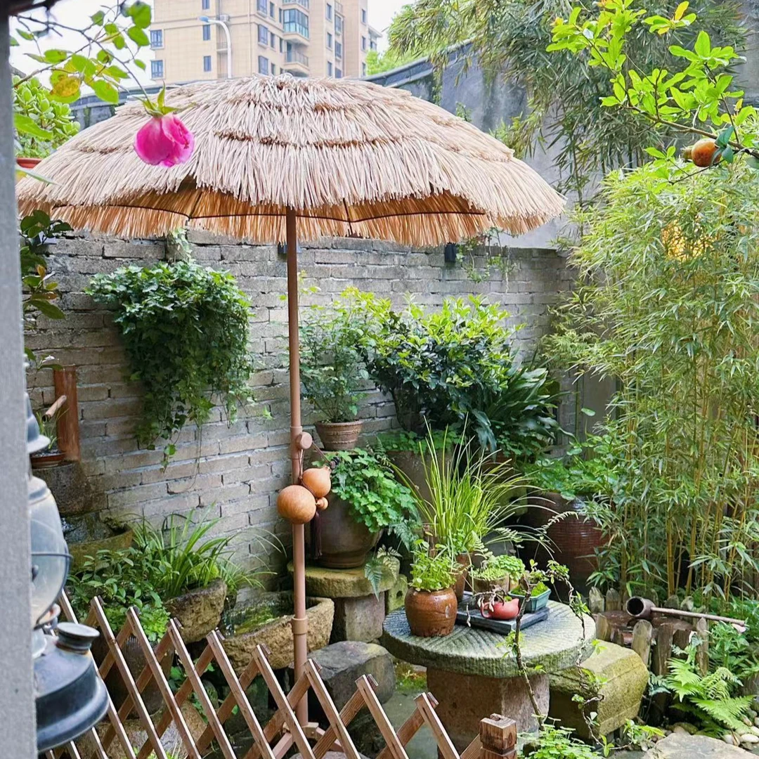 户外遮阳伞庭院高质量仿真稻草伞防弯测试阳台防雨茅草网红太阳伞