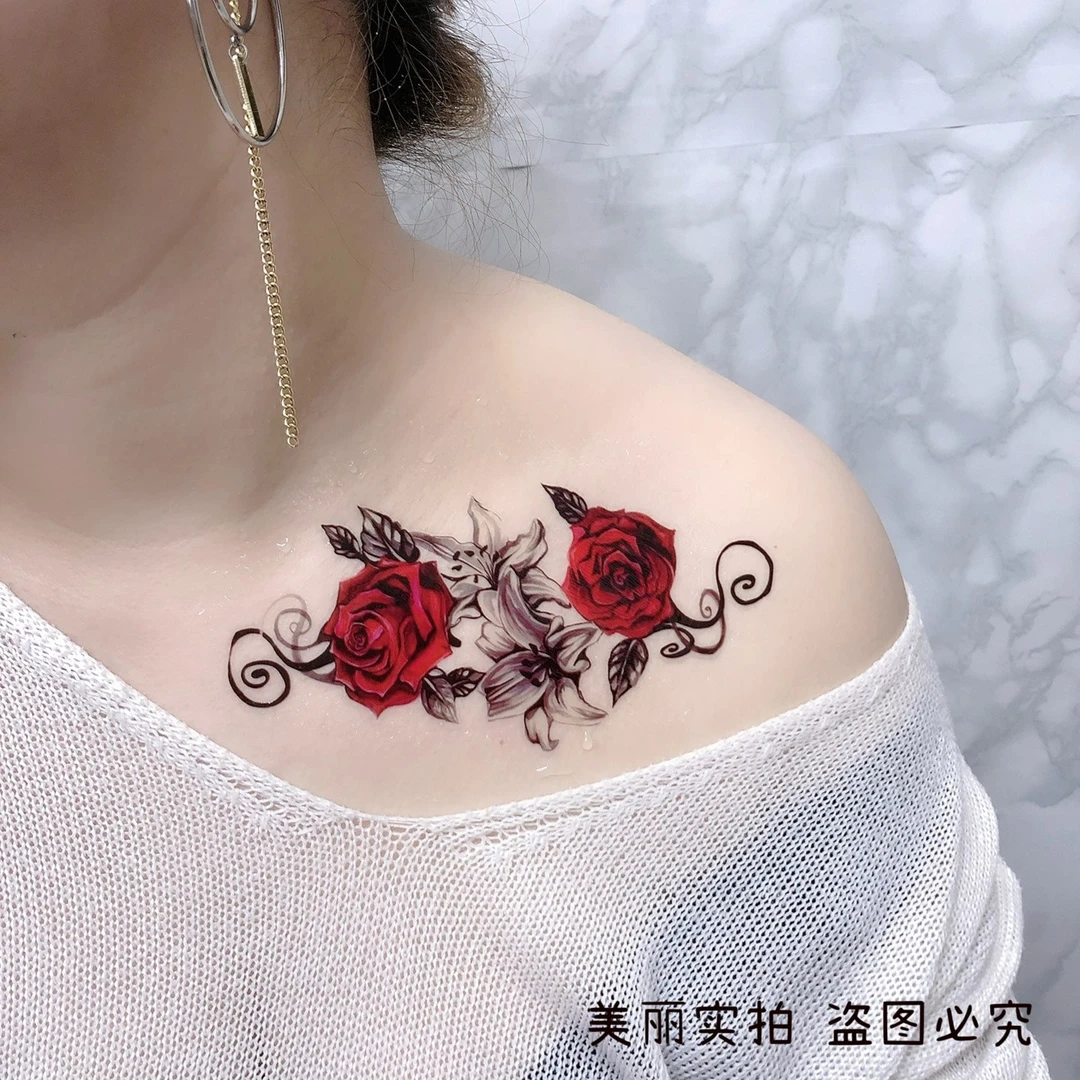 【普通文身贴*红玫瑰DK16款】  防水 美丽 实拍