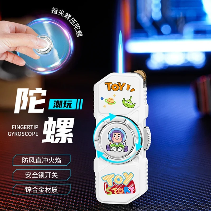 网红指尖陀螺创意充气防风打火机直冲火焰个性砂轮点烟器