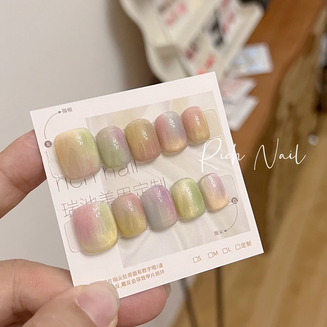 瑞池美甲春日限定猫眼晕染穿戴甲