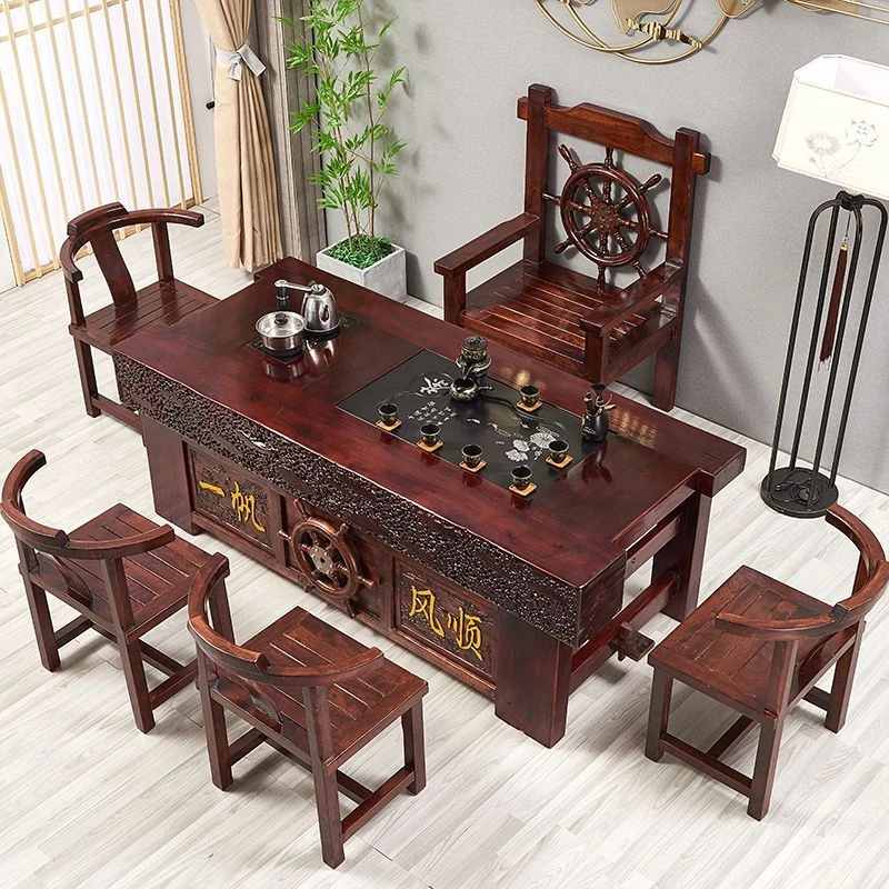 老船木茶桌椅组合家用简约现代仿古功夫茶几办公室实木茶台装一体