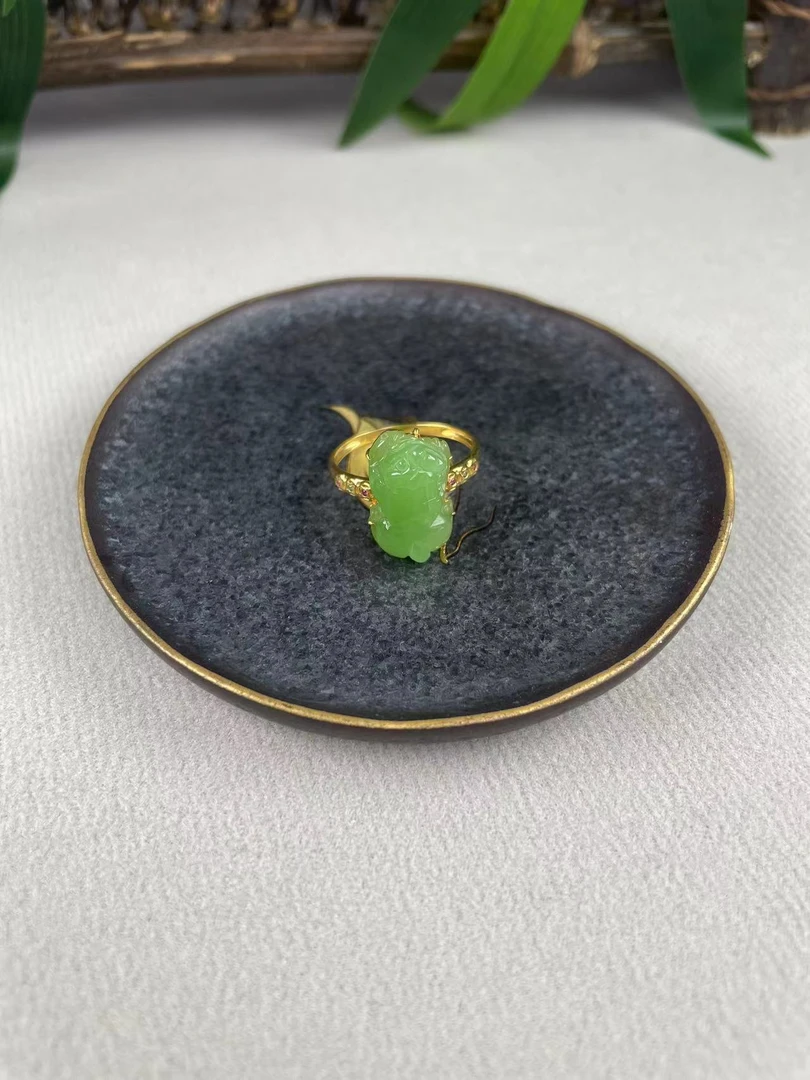 【睿泽鉴宝】和田玉18K碧玉貔貅戒指 DY6611