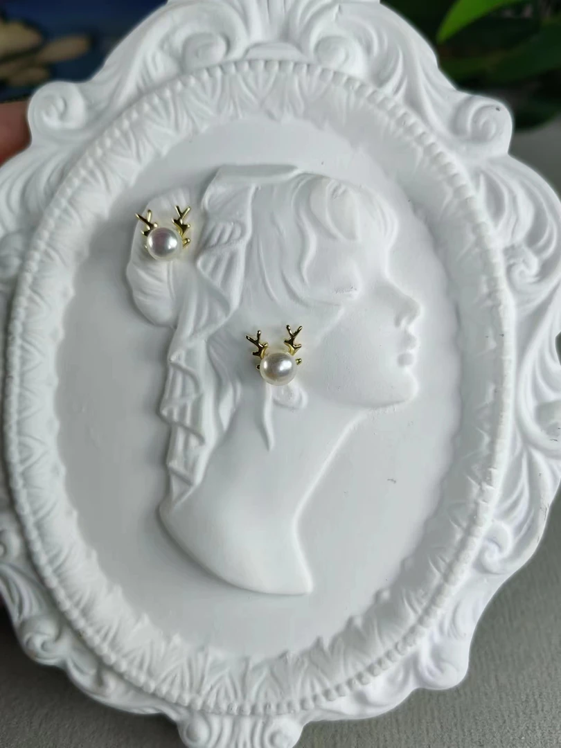 【睿泽鉴宝】淡水无核珍珠麋鹿耳钉 GS0289