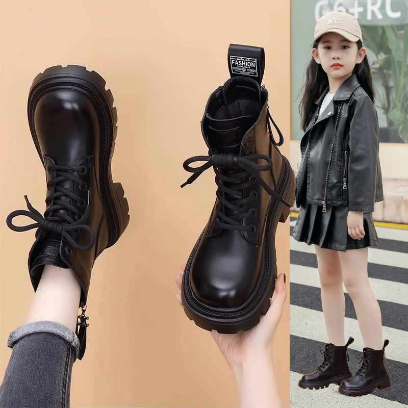 女童马丁靴2025新款秋冬英伦风儿童靴子二棉中大童加绒女孩马丁靴