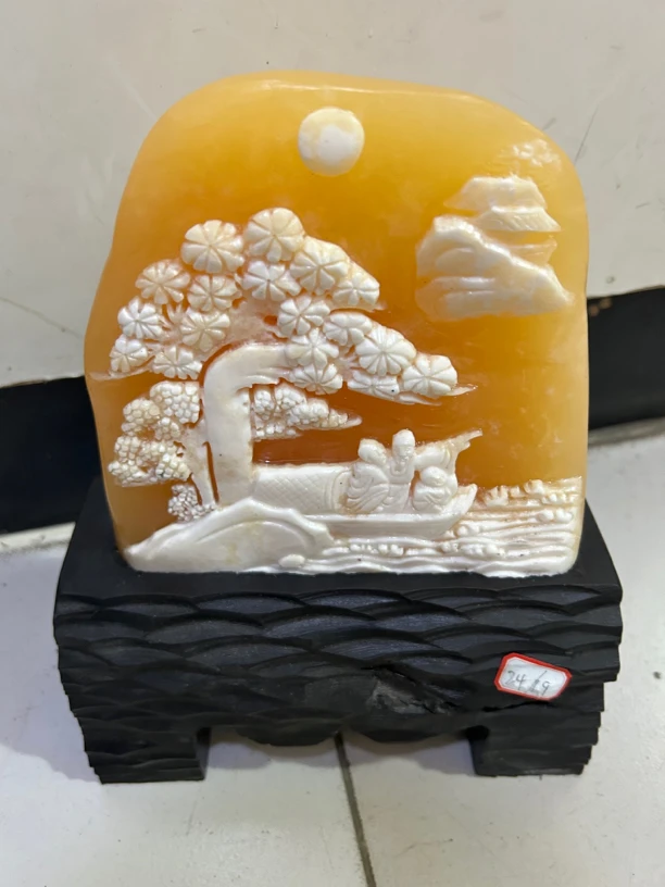 金冻石金田黄巧色雕刻山水摆件，小靠山，意境山水