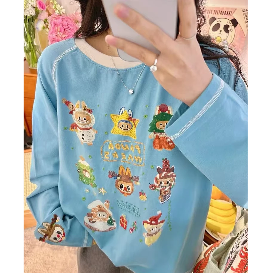 熊猫纸袋 [拉BUBU~热烈的冬日]  纯棉刺绣插肩撞色系打底衫