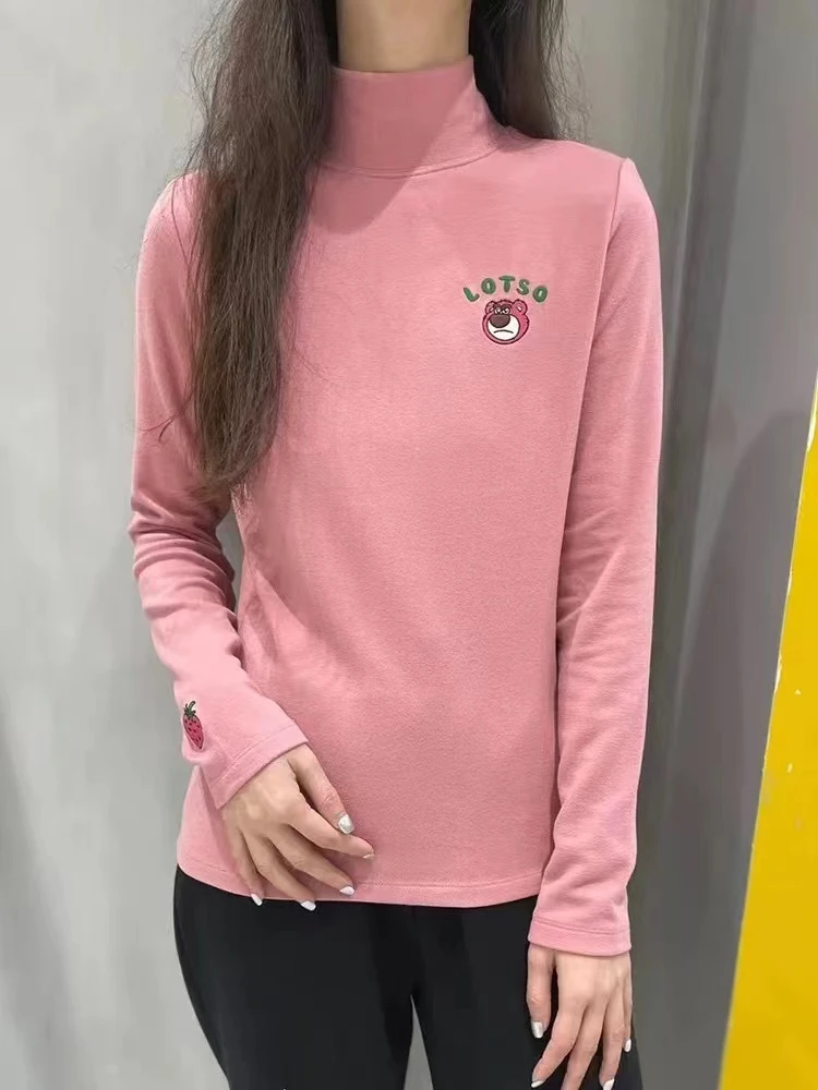 A.D.khal纸袋 [小暖炉~草莓熊] 秋冬新款高弹软糯绒打底长袖T恤