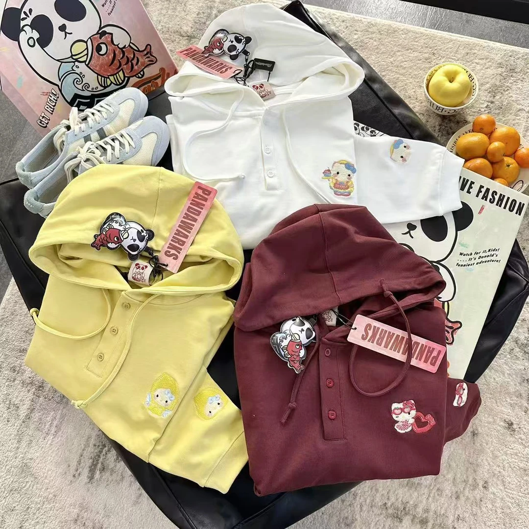 【红人上新】熊猫纸袋  ~可爱的KT~全棉连帽刺绣T恤