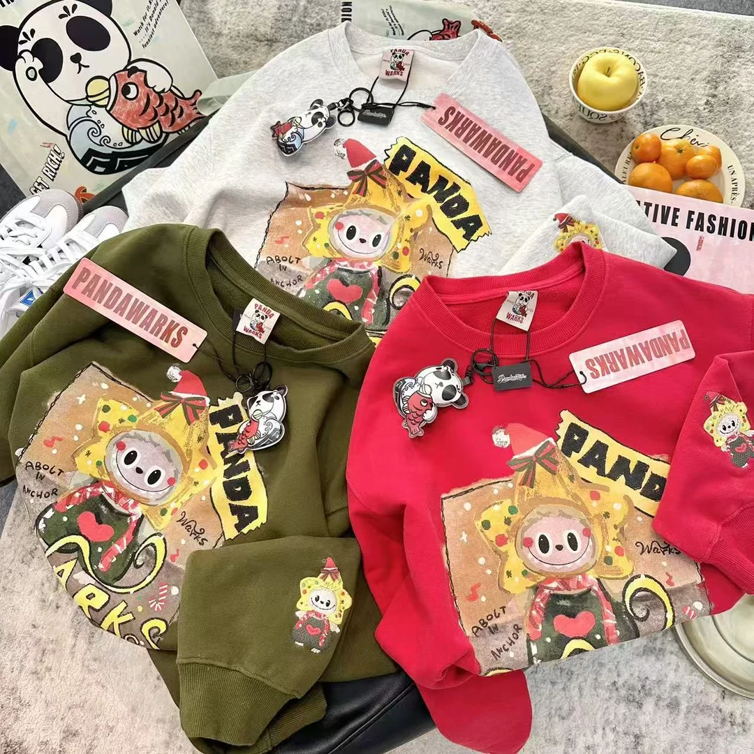 【红人上新】熊猫纸袋  ~圣诞树啦BUBU~复古美式全棉毛圈卫衣24428