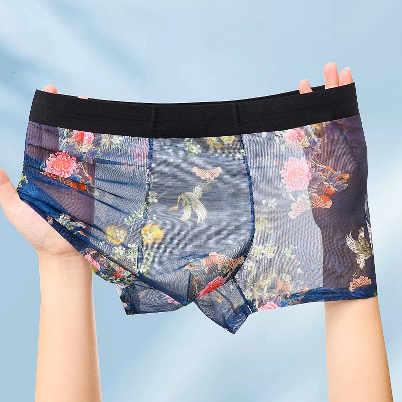 夏季爆款透气印花网孔男士内裤薄款冰丝舒爽排汗男生内裤中国风