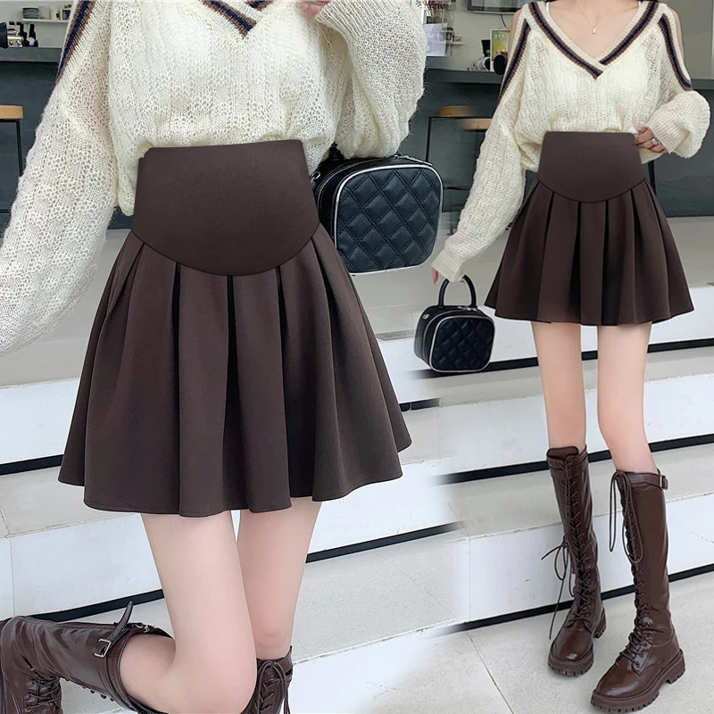 新款春秋时尚孕妇时尚百褶裙托腹半身裙百搭短裙外穿高腰秋冬大码