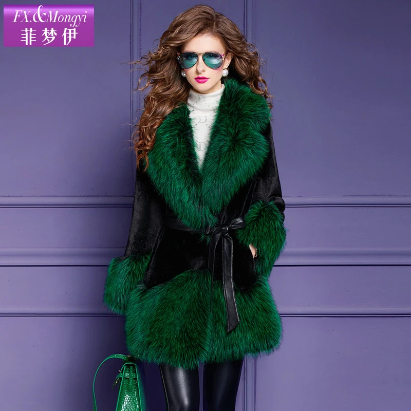 菲梦伊皮毛一体外套女冬季高端加厚大翻领收腰保暖洋气上衣54325