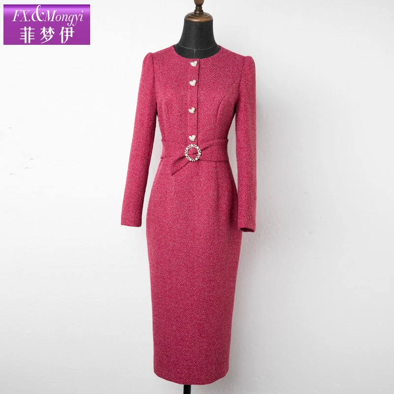 菲梦伊冬季新款时尚连衣裙女气质收腰显瘦包臀裙61609