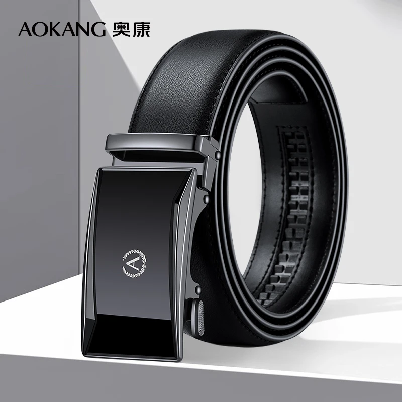 Aokang/奥康真牛皮皮带男款自动扣时尚百搭2024新款正宗牛皮腰带