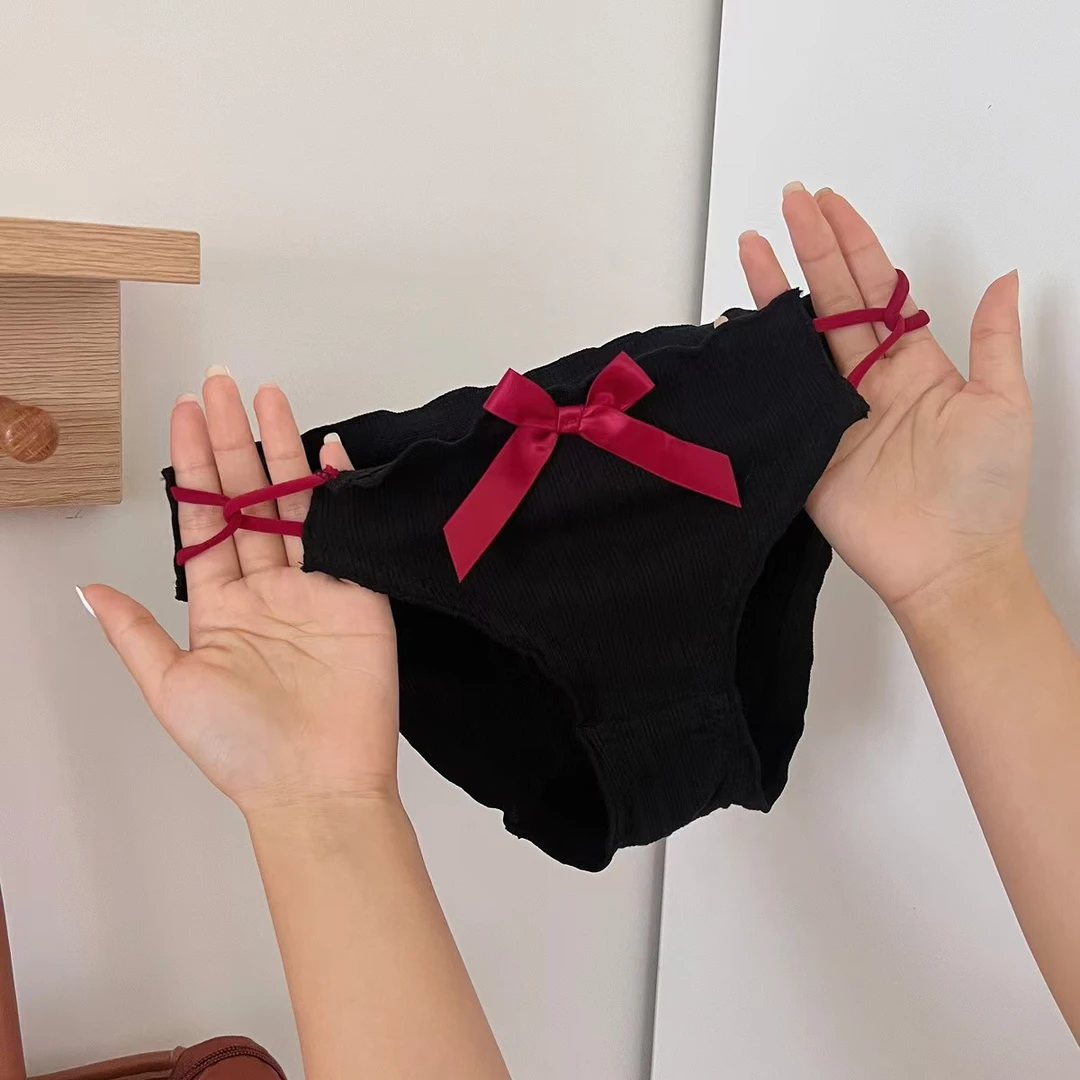 红色佳人*法式纯欲风性感内裤女交叉绑带甜美镂空舒适低腰三角裤