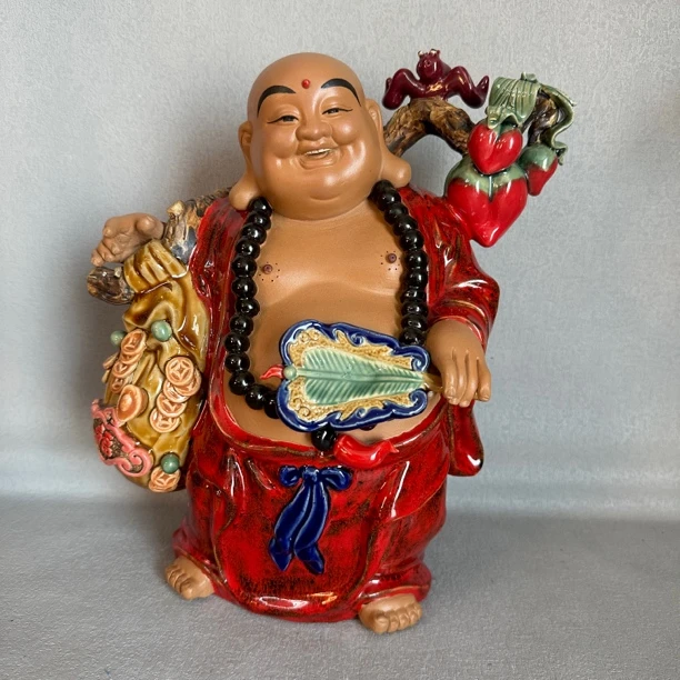 【逍遥自在佛】石湾陶瓷手工笑佛客厅关公家居摆件26*15*31弥勒佛