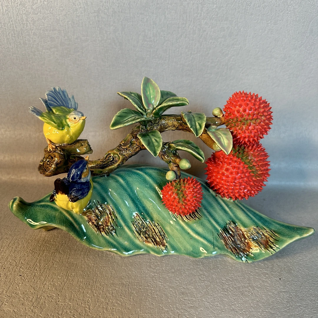 《红荔双喜-荔枝创意》石湾陶瓷精品纯手工室内家居摆件24*11*14高