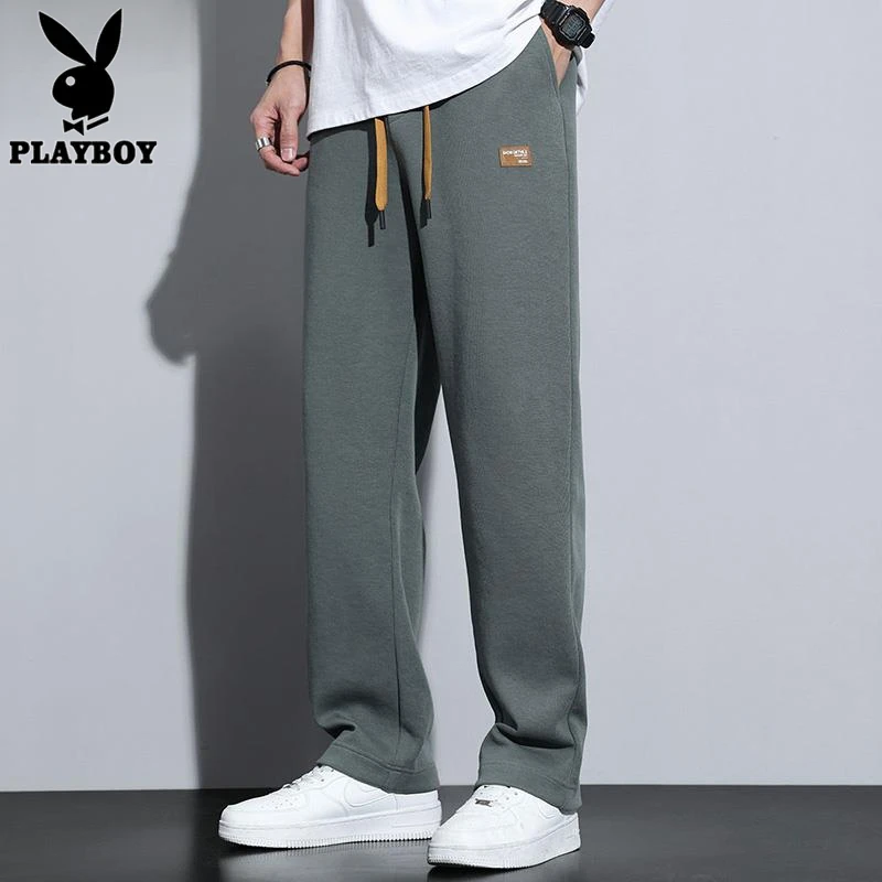 花花公子男士休闲裤夏季新款潮牌宽松直筒卫裤百搭垂感阔腿长裤子