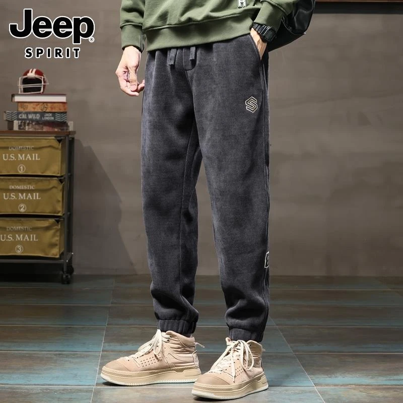Jeep吉普休闲裤男士秋季潮牌宽松束脚卫裤灯芯绒弹力运动长裤子男