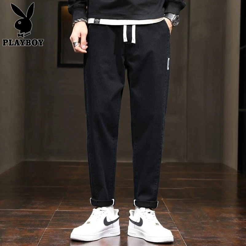 花花公子男士休闲裤夏季新款美式透气百搭宽松直筒纯色运动长裤子