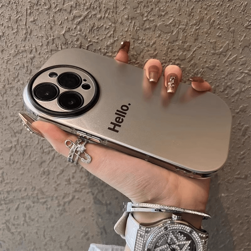 适用苹果15promax手机壳iphone14promax英文Hello镭射ip116ProMax