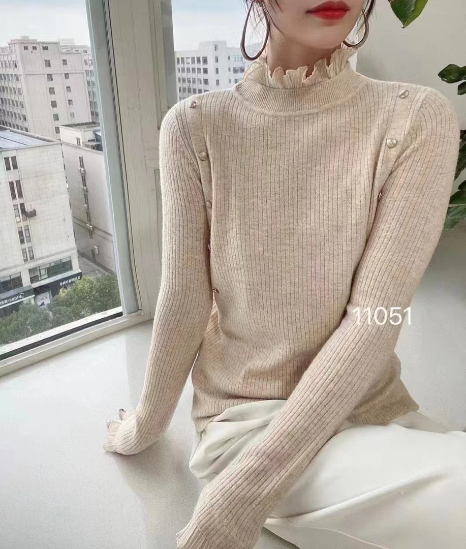 休闲长袖上衣减龄拼色针织打底衫毛衣女 新选f339