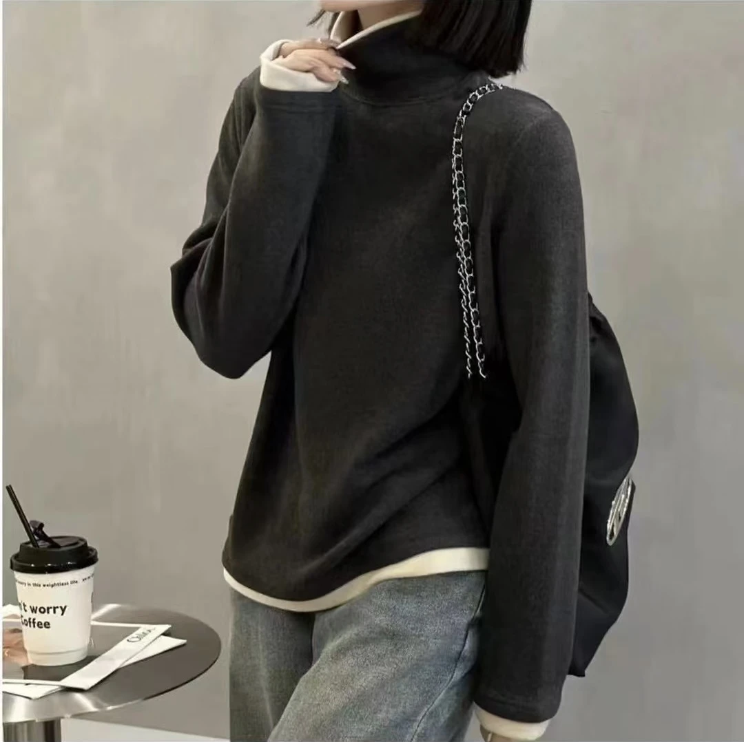 （双色）玉姐家双面德绒磨毛显瘦打底衫90-140 新选f544