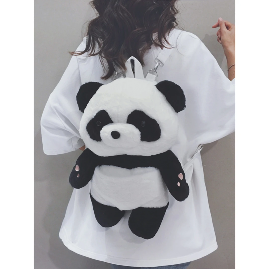 可爱熊猫毛绒双肩包生日礼物女生卡通校园背包少女jk洛丽塔玩偶包