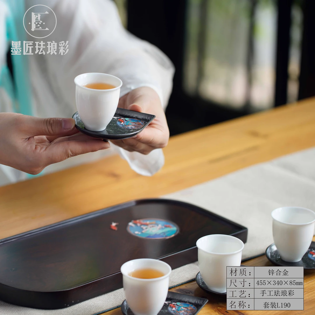【墨匠】手工鱼跃龙门茶具茶配套干泡台+杯垫组合礼品装L190