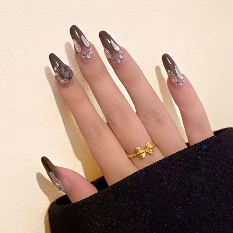 （长款）穿戴式暗黑女王假指甲美甲贴指甲2024年穿戴甲果冻胶高级感