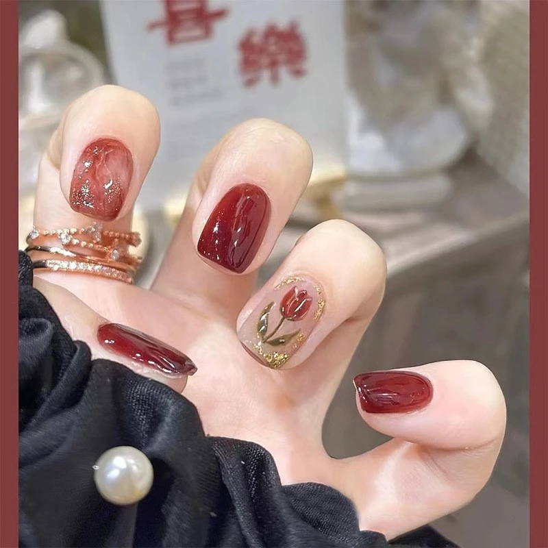 (短款)穿戴美甲晕染金箔假指甲贴片美甲片穿戴式穿戴甲显白美甲