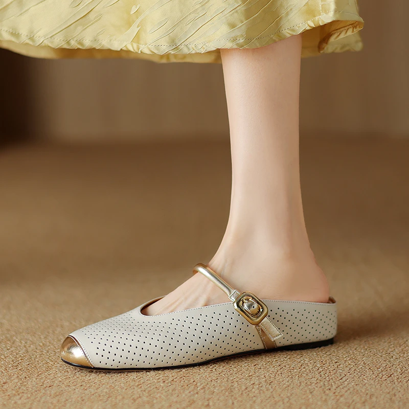 DiFanya跟高3cm/2024夏季新款时尚方头法式软底低跟包头半拖鞋女