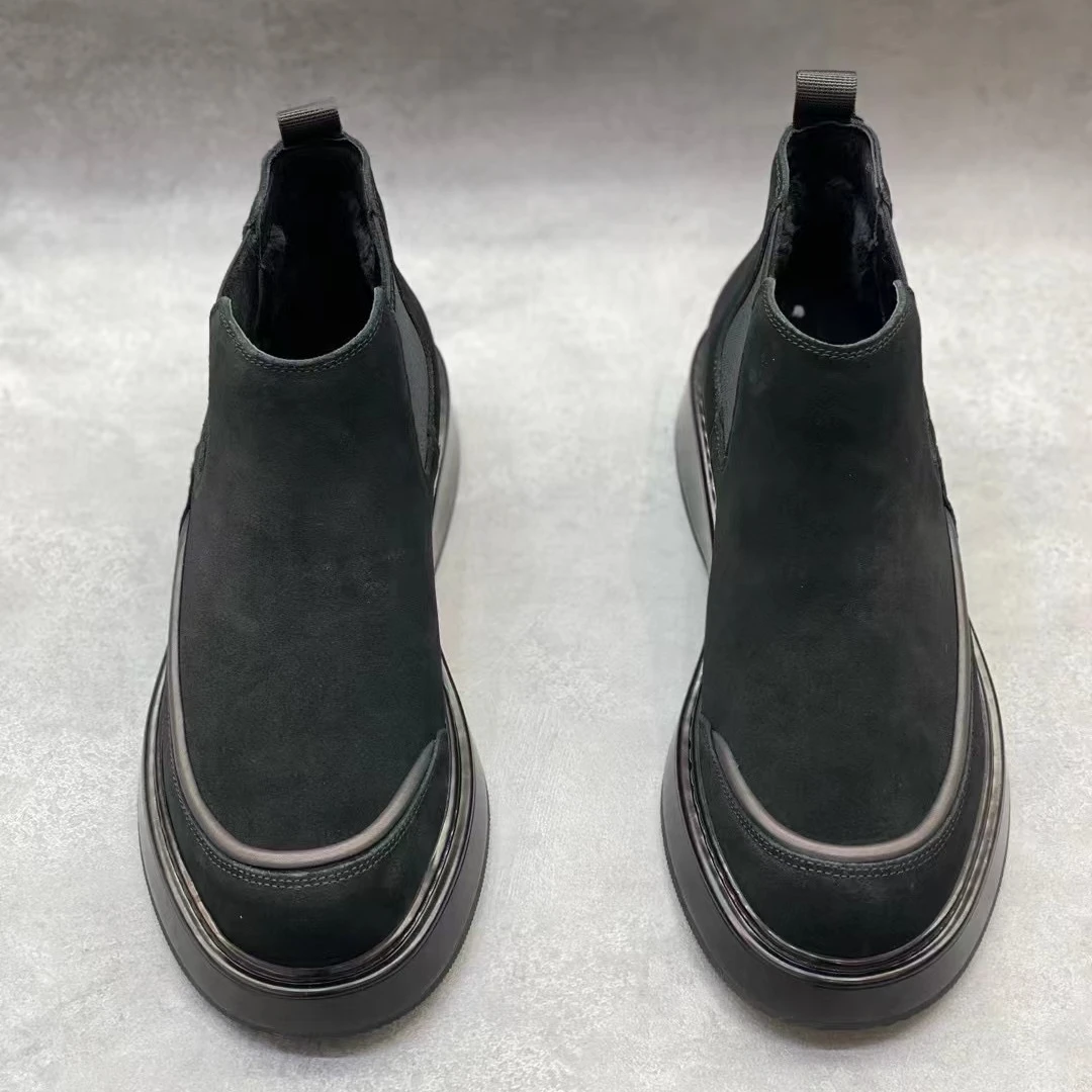 90335-3冬季新款加绒商务厚底百搭增高英伦风男士黑色休闲男皮鞋